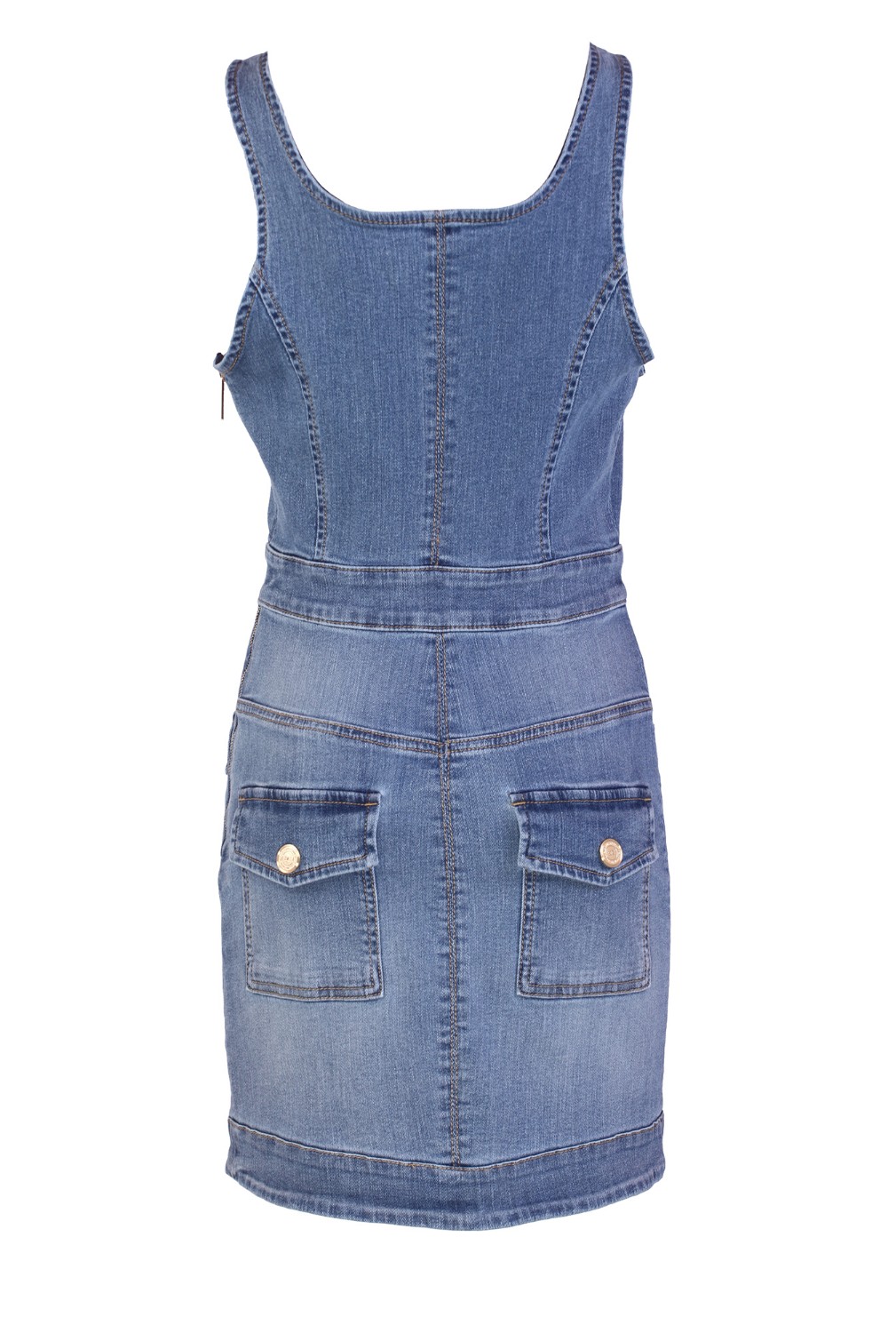 shop ELISABETTA FRANCHI  Abito: Elisabetta Franchi miniabito in denim con abbottonatura.
Collo a madonna.
Finta abbottonatura nel davanti.
Tasche con bottoni in metallo dorato.
Zip sul fianco.
Composizione: 98% Cotone, 2% Elastane.
Made in Italy.. AJ36S41E2-192 number 3088780